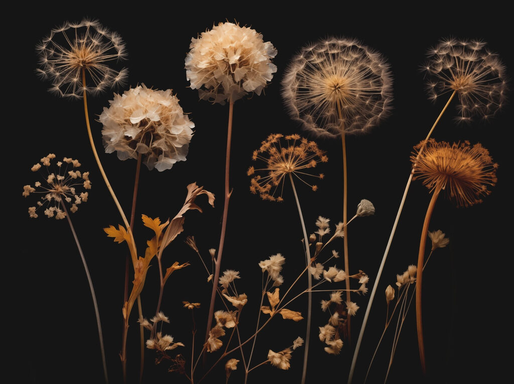 Group of dandelions on stems Group of dandelions on stems