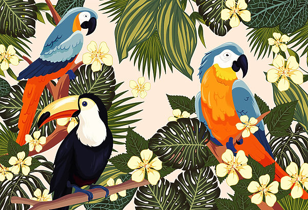 Group of birds on a tree branch Group of birds on a tree branch