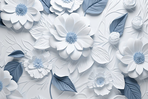 White and blue flowers and leaves White and blue flowers and leaves