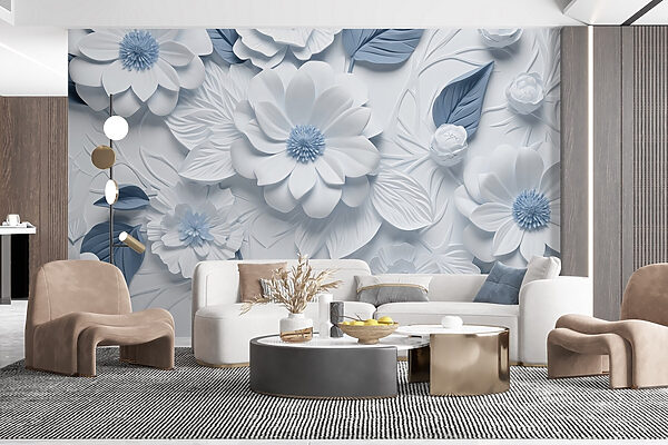 White and blue flowers and leaves White and blue flowers and leaves