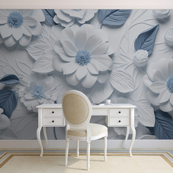 White and blue flowers and leaves White and blue flowers and leaves