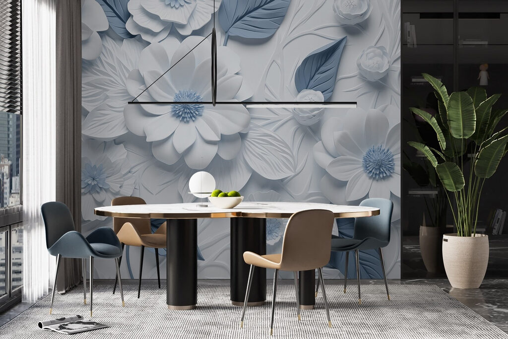 White and blue flowers and leaves White and blue flowers and leaves