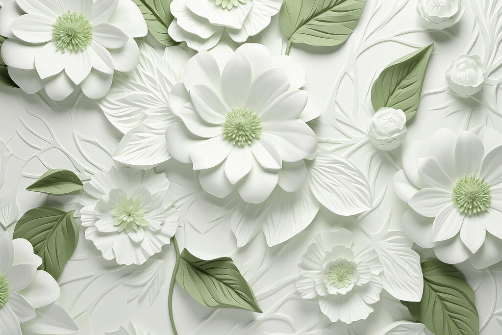 White and green flowers and leaves White and green flowers and leaves