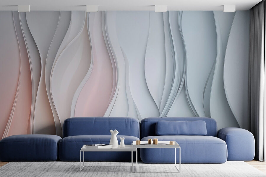 Wall murals White and pink wavy lines
