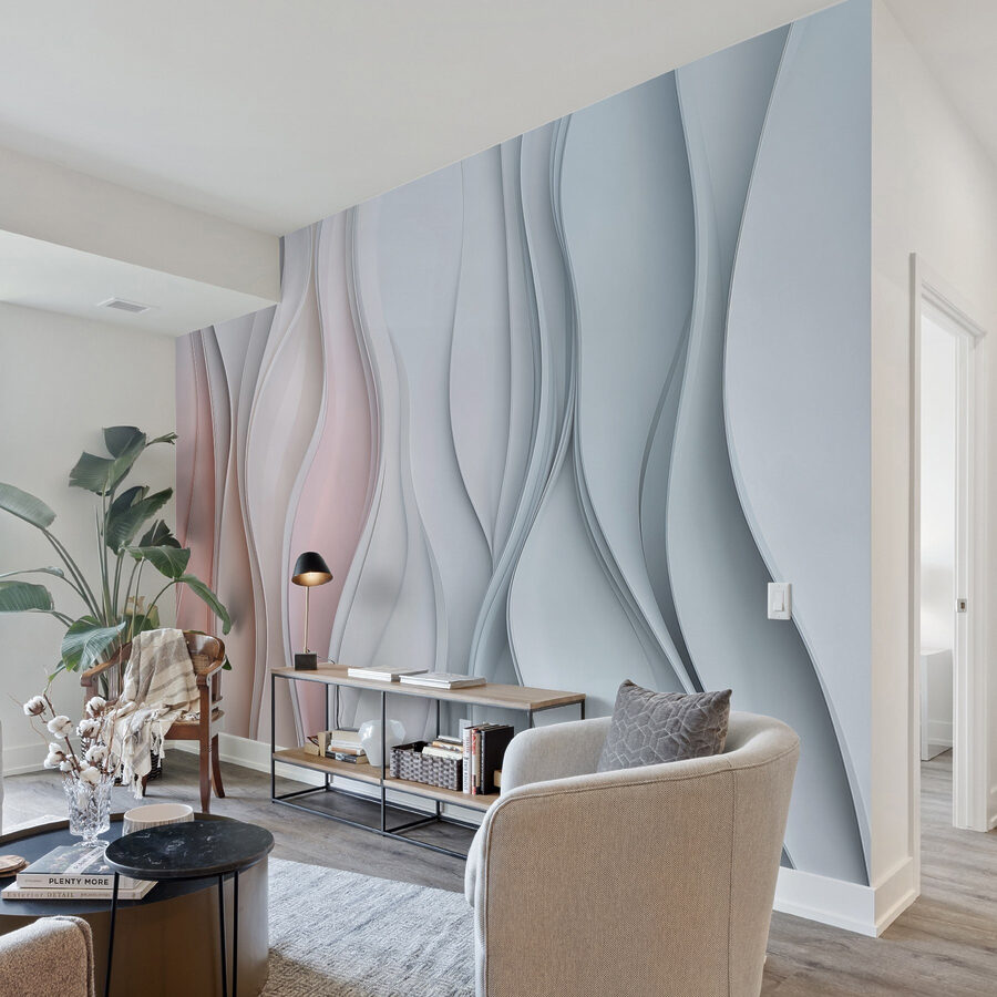 Wall murals White and pink wavy lines - Image 2