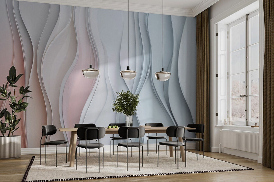 Wall murals White and pink wavy lines - Image 3