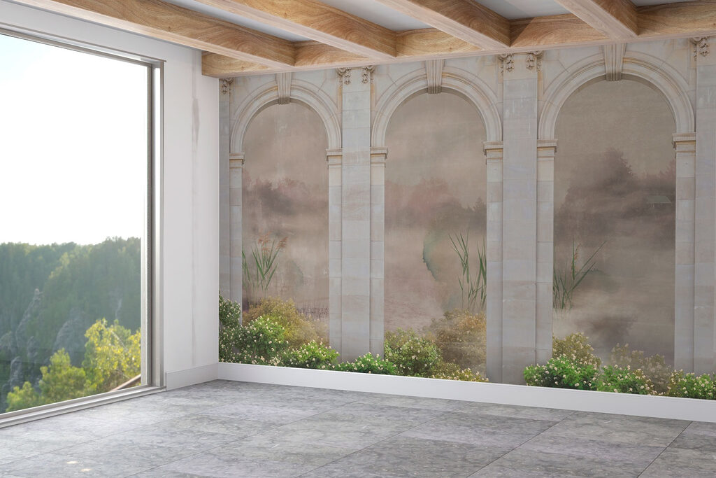 Stone archways with plants and bushes