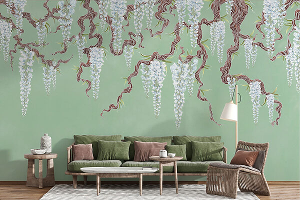 Painting of white flowers on a tree Painting of white flowers on a tree