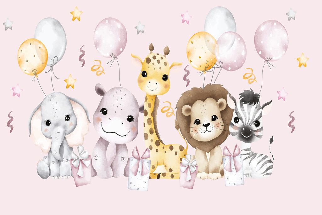 Group of animals with balloons Group of animals with balloons
