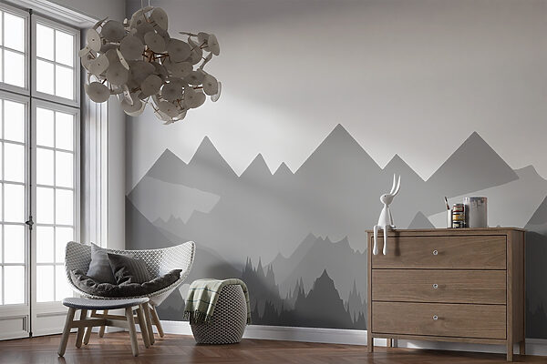 Grey mountains with trees Grey mountains with trees