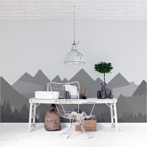 Grey mountains with trees Grey mountains with trees