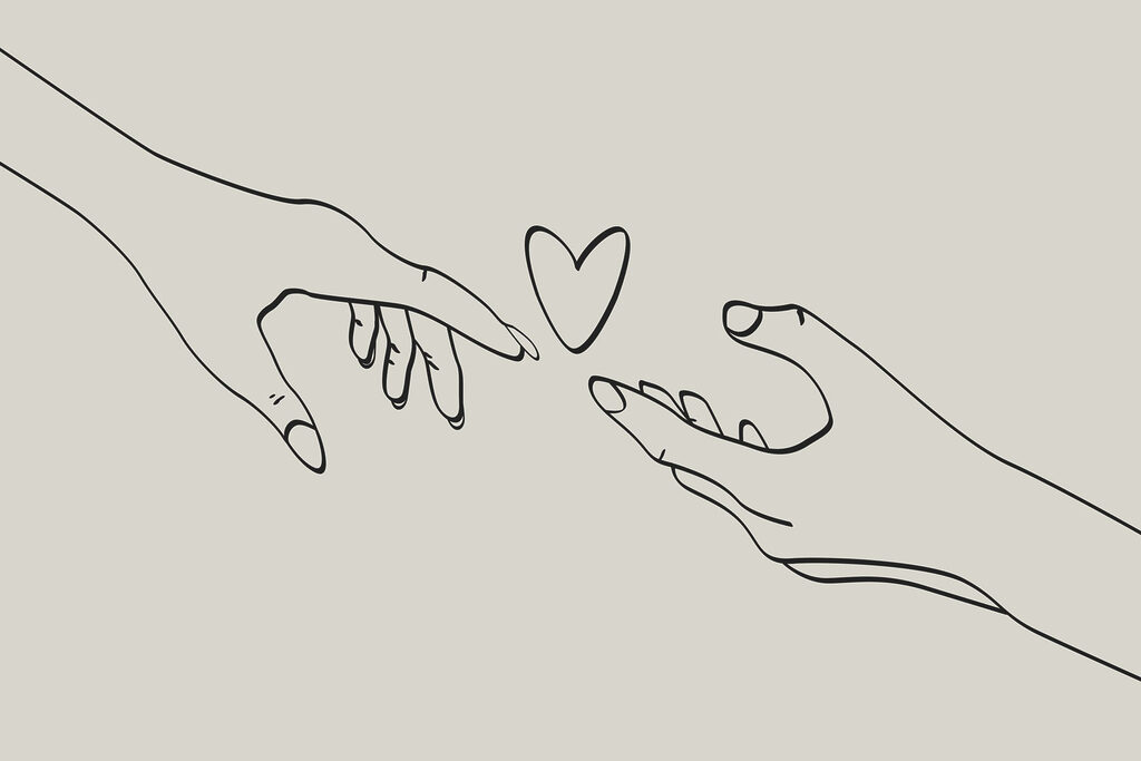 Drawing of two hands touching a heart Drawing of two hands touching a heart