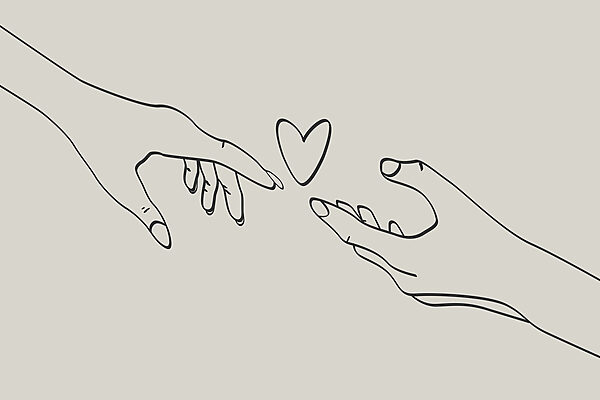 Drawing of two hands touching a heart Drawing of two hands touching a heart