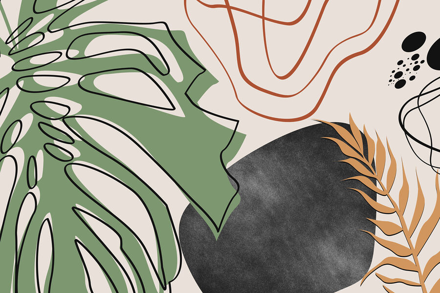 Drawing of a face and a leaf