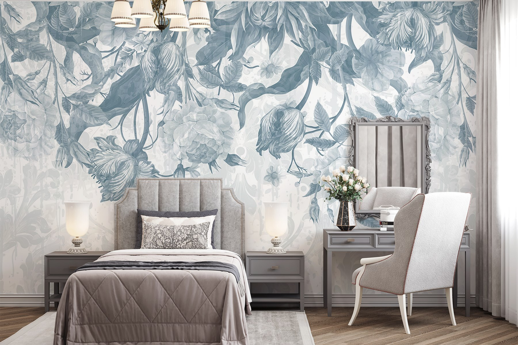 Delicate floral pattern in cool tones