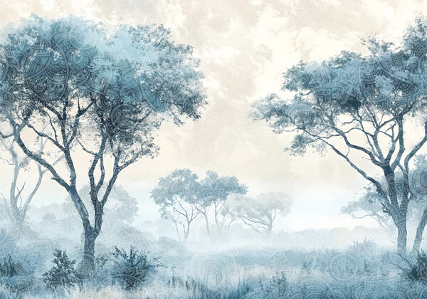 Foggy landscape with trees and plants Foggy landscape with trees and plants