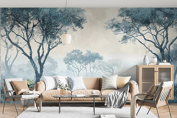 Foggy landscape with trees and plants Foggy landscape with trees and plants
