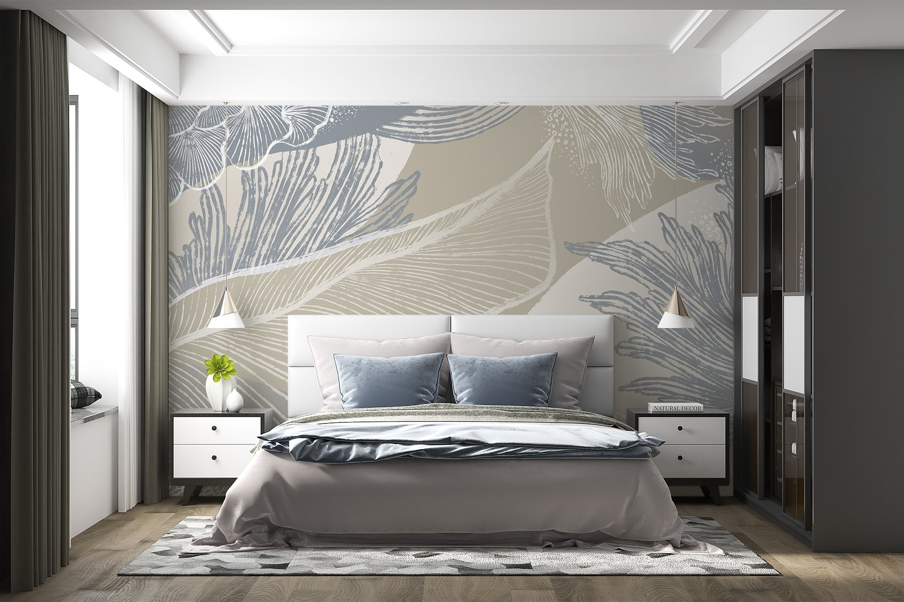 Soft hues and delicate floral patterns.