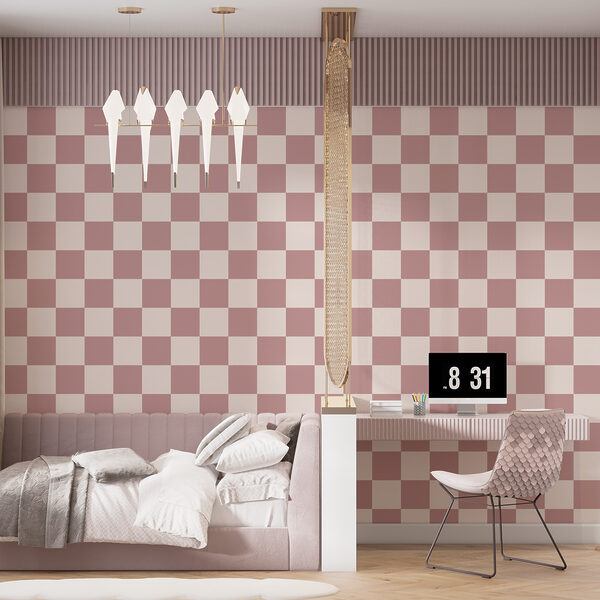 Checkered pattern with pink squares Checkered pattern with pink squares