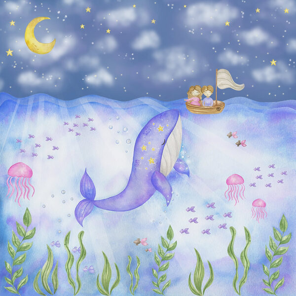 Whale and jellyfish under the sea Whale and jellyfish under the sea