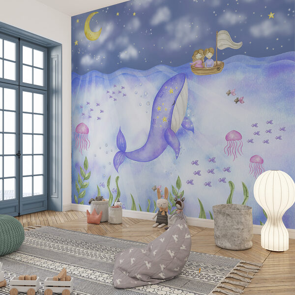 Whale and jellyfish under the sea Whale and jellyfish under the sea