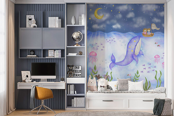 Whale and jellyfish under the sea Whale and jellyfish under the sea