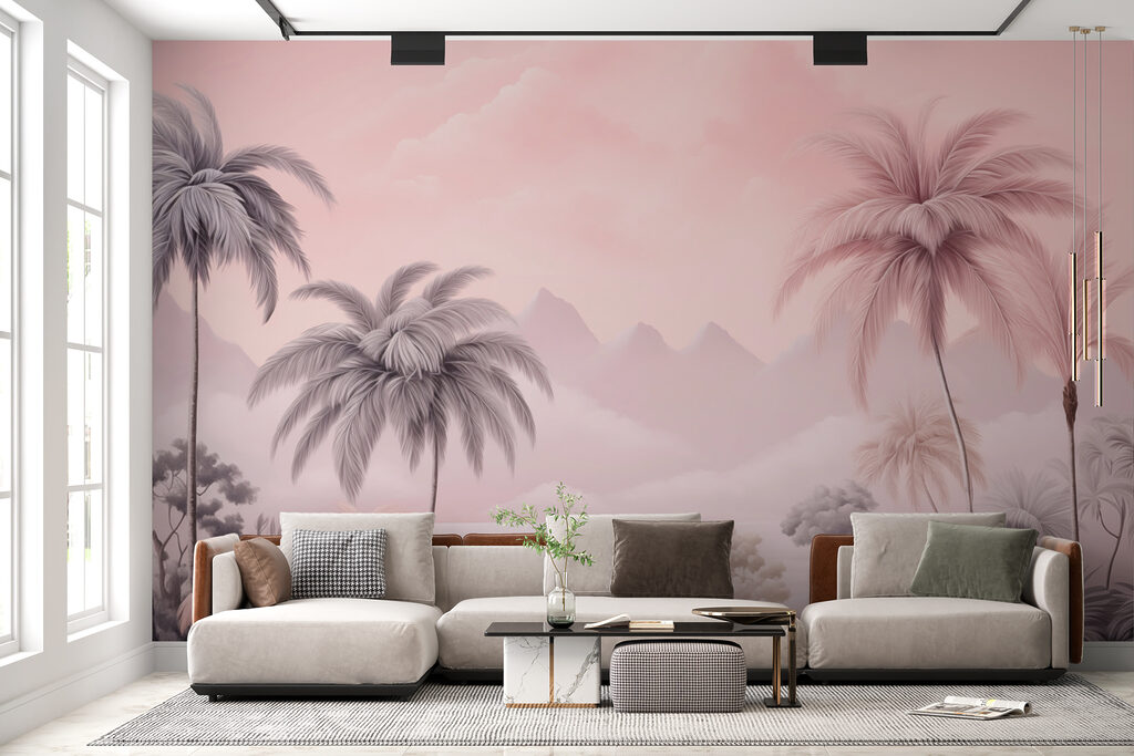 Landscape with palm trees and mountains Landscape with palm trees and mountains