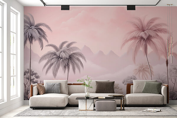 Landscape with palm trees and mountains Landscape with palm trees and mountains
