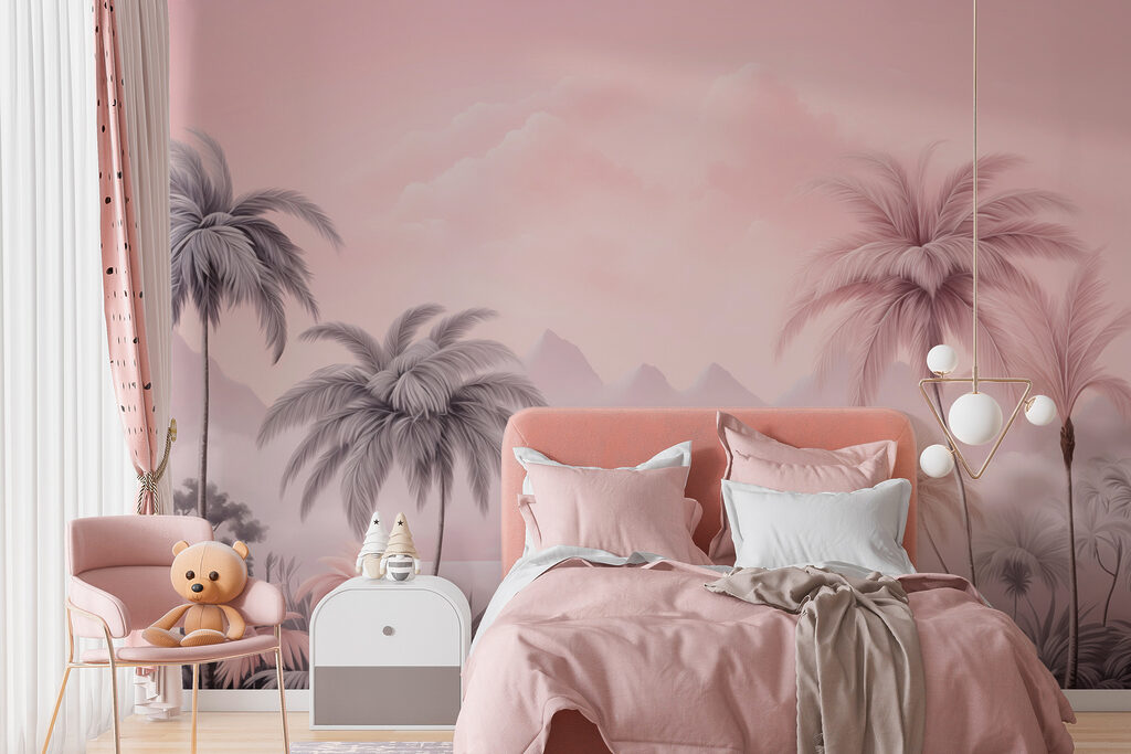 Landscape with palm trees and mountains Landscape with palm trees and mountains