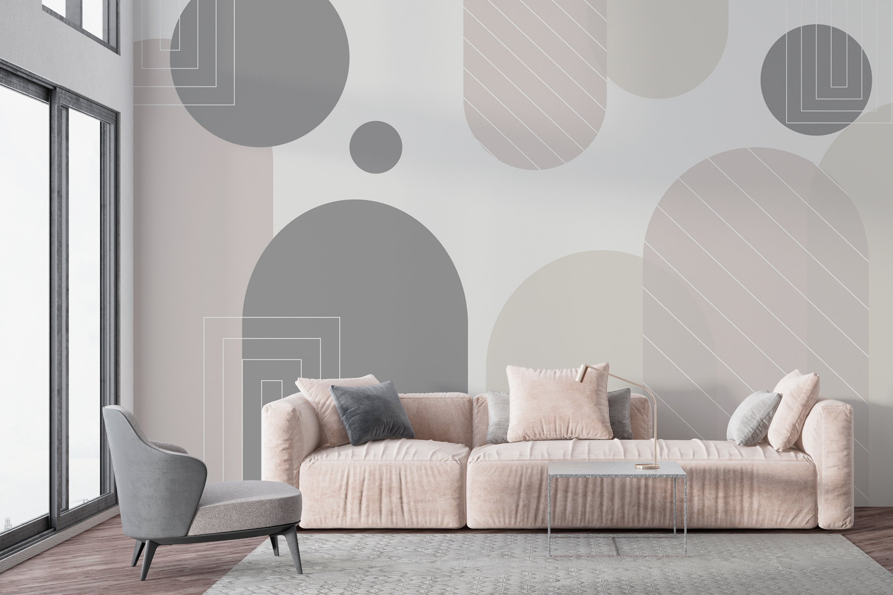 Abstract shapes in soft tones.