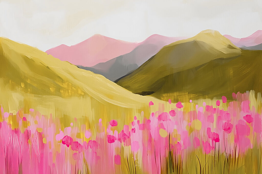 Painting of a field of pink flowers Painting of a field of pink flowers