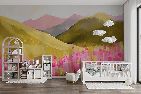 Painting of a field of pink flowers Painting of a field of pink flowers