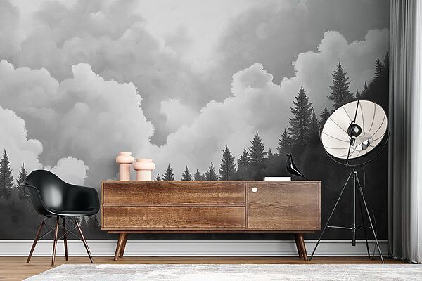 Black and white photo of a forest Black and white photo of a forest