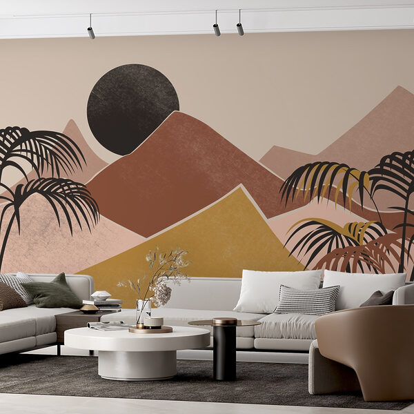 Wall murals Landscape with palm trees and mountains (SKU: w02426) Wall murals Wall murals Landscape with palm trees and mountains (SKU: w02426)