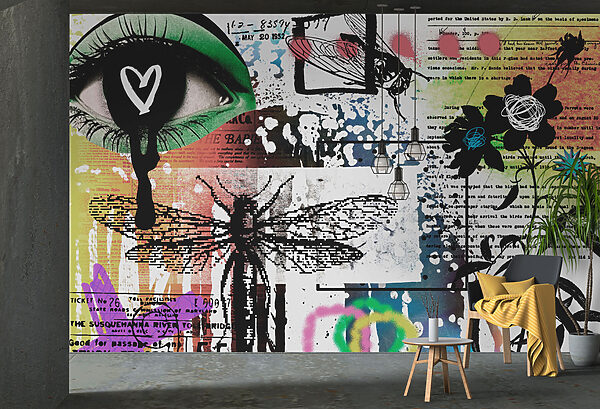 Collage of art with dragonflies and flowers Collage of art with dragonflies and flowers