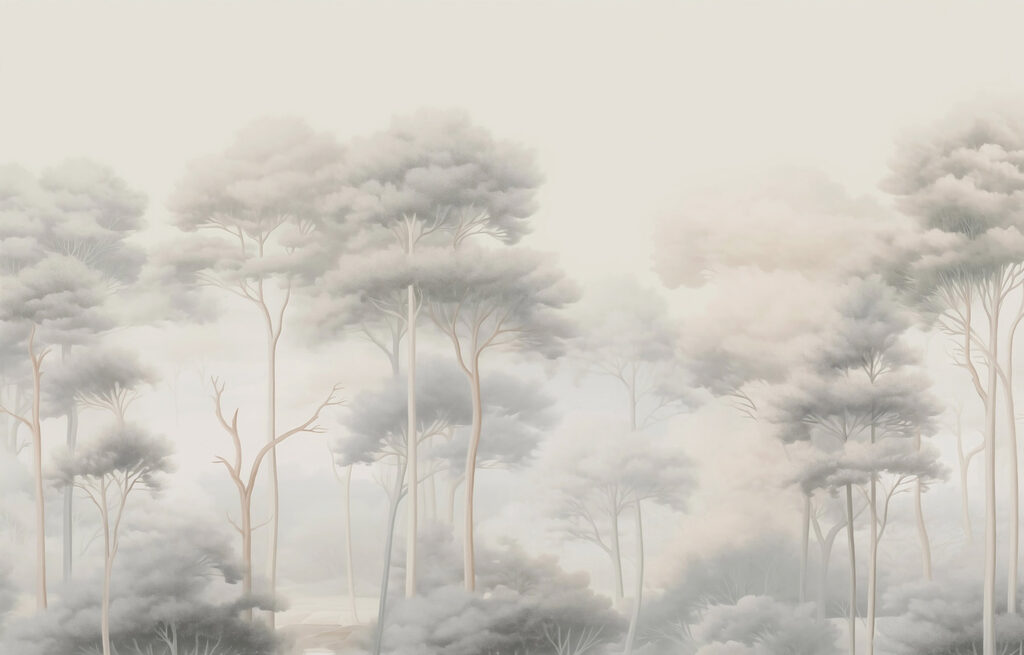 Group of trees in a foggy forest Group of trees in a foggy forest