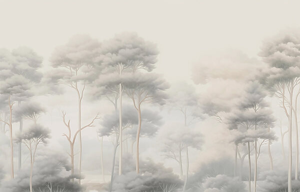 Group of trees in a foggy forest Group of trees in a foggy forest