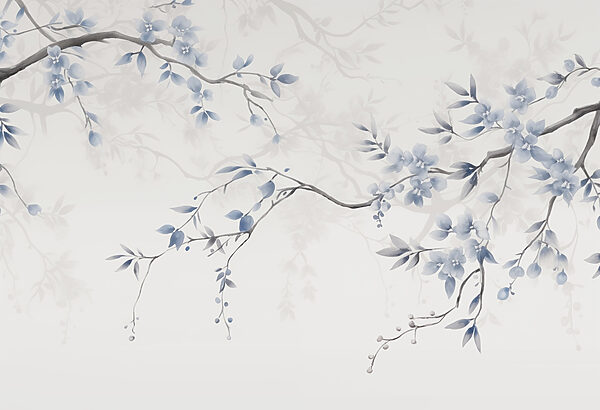 Branch with blue flowers and leaves Branch with blue flowers and leaves