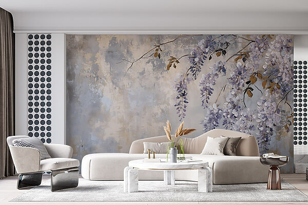 Painting of a branch with purple flowers Painting of a branch with purple flowers