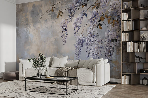 Painting of a branch with purple flowers Painting of a branch with purple flowers