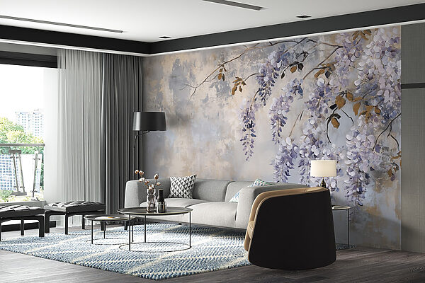Painting of a branch with purple flowers Painting of a branch with purple flowers
