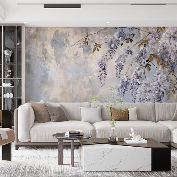 Painting of a branch with purple flowers Painting of a branch with purple flowers