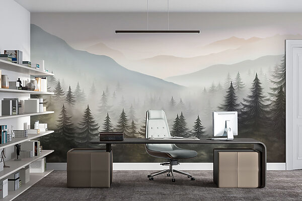 Foggy landscape with trees and mountains Foggy landscape with trees and mountains