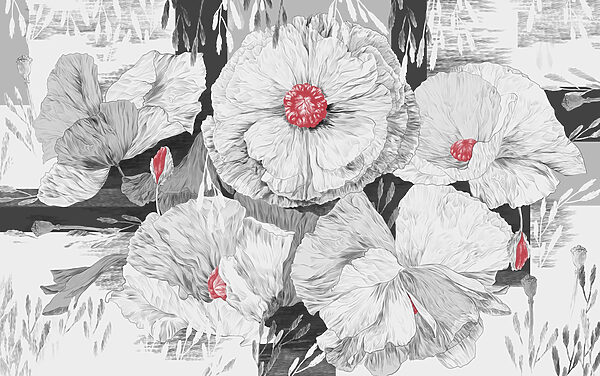 Group of white flowers with red center Group of white flowers with red center