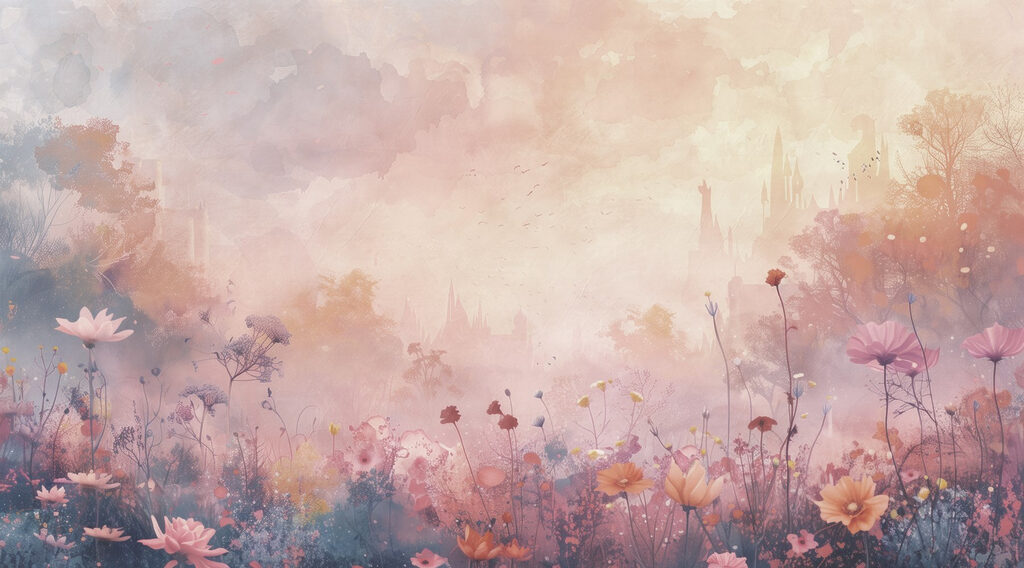 Field of flowers with a castle in the background Field of flowers with a castle in the background
