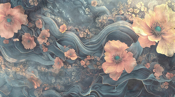 Painting of flowers and waves Painting of flowers and waves