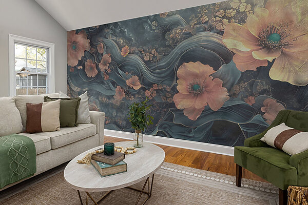 Painting of flowers and waves Painting of flowers and waves