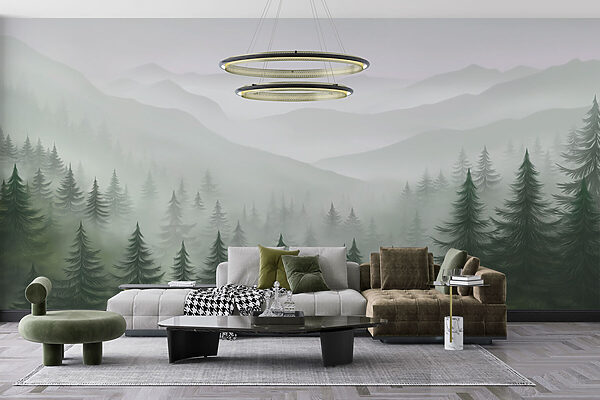 Foggy landscape with trees and mountains Foggy landscape with trees and mountains
