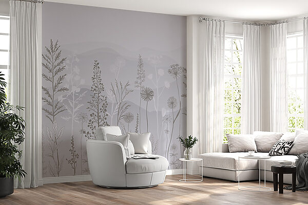 Grey and white background with plants and mountains Grey and white background with plants and mountains