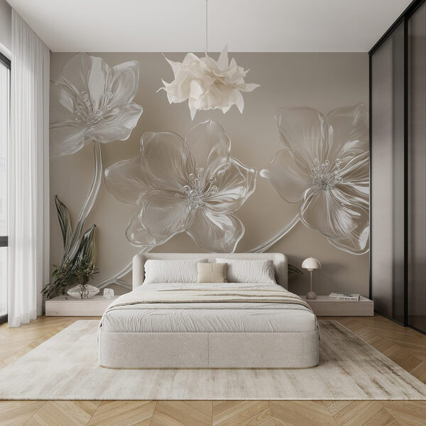 Glass flowers on a white surface Glass flowers on a white surface